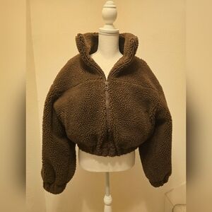 OAK + FORT Brown Puffer Jacket with High Collar and Plush Texture